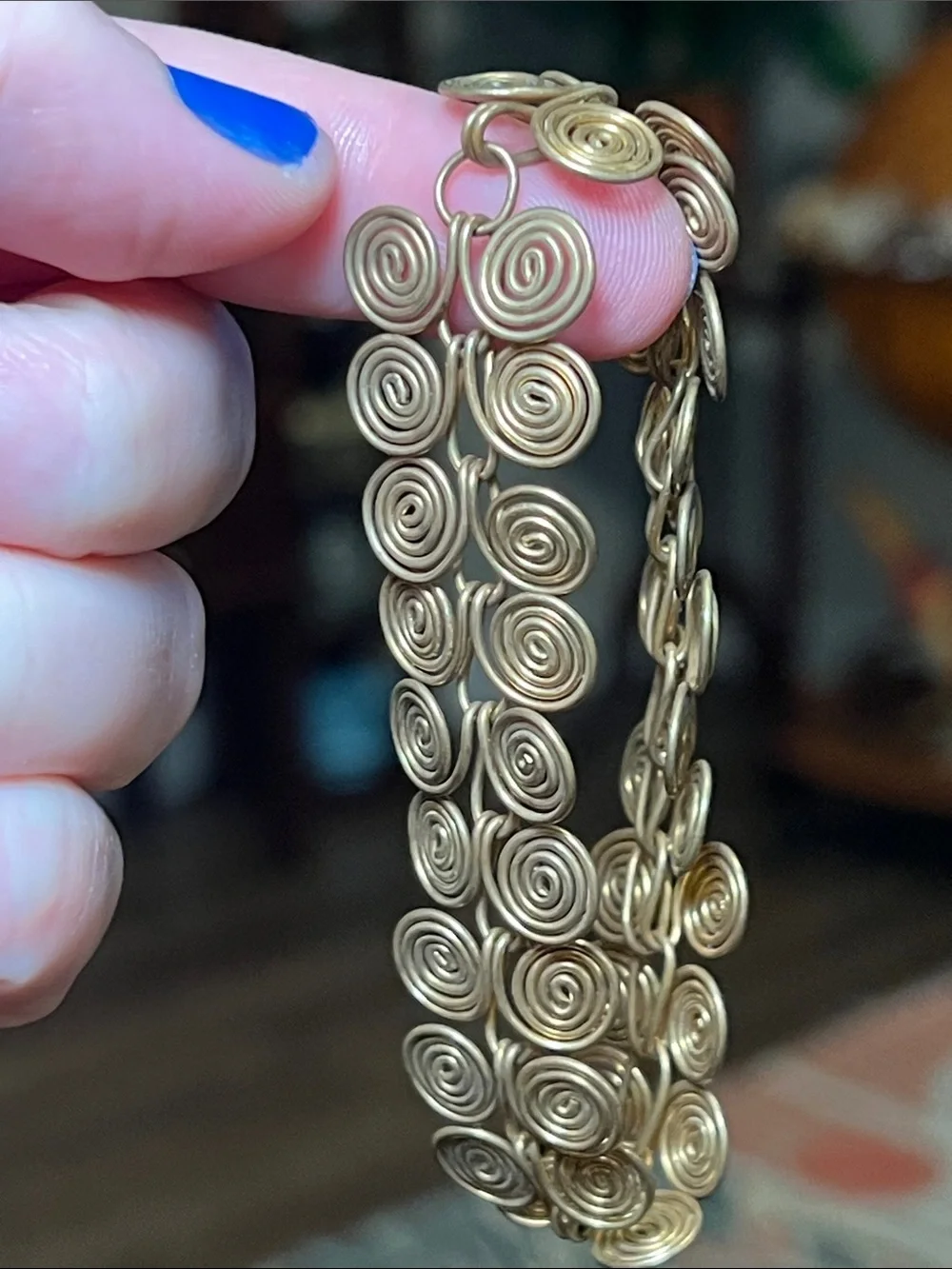 Egyptian Coil Etruscan Style Antique Finished Brass Link Spiral Swirl Bracelet